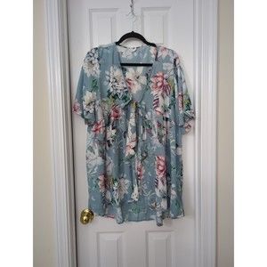 PinkBlush Maternity Light Blue Floral Kimono Size Large